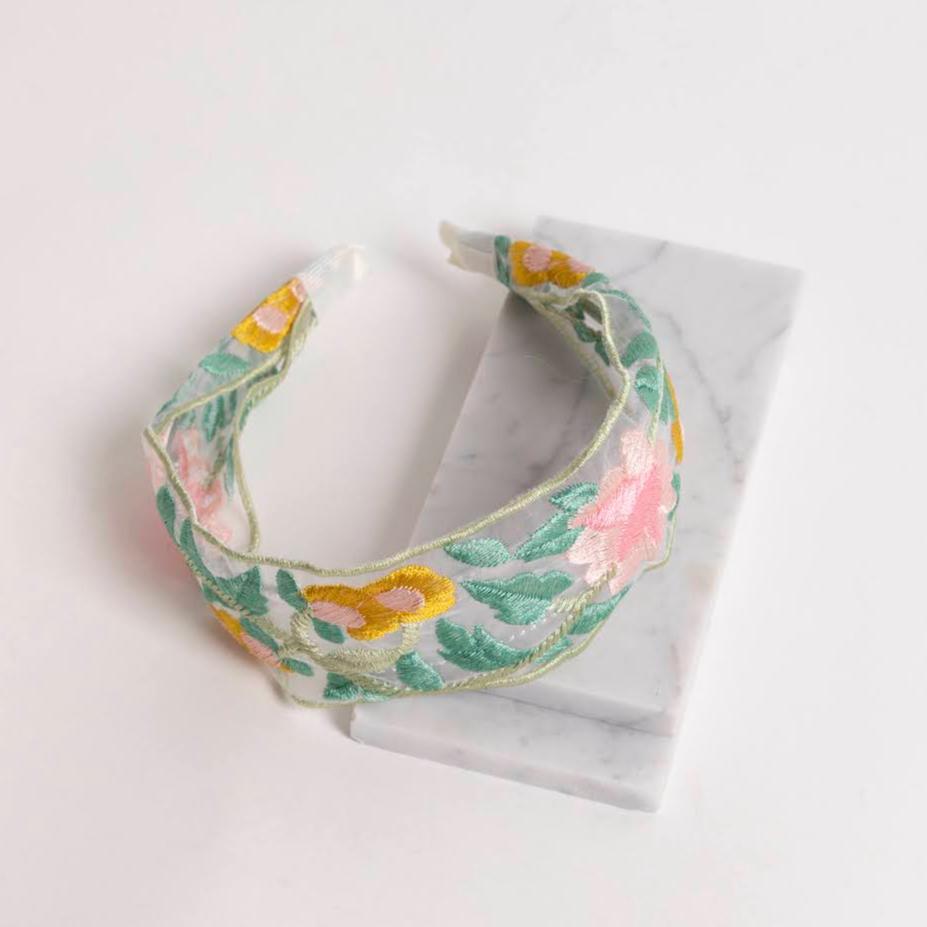 Floral Embroidered Mesh Headband - P I C N I C 