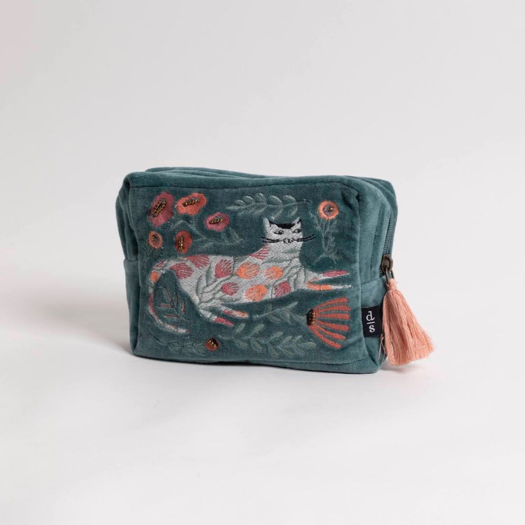 Catbloom Embroidered Velvet Pouch - P I C N I C 