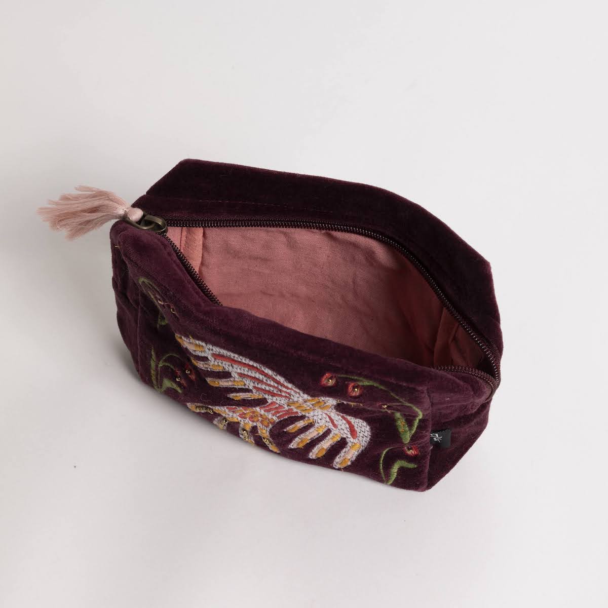 Plume Embroidered Velvet Pouch - P I C N I C 