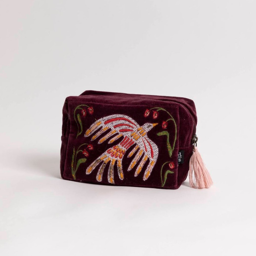 Plume Embroidered Velvet Pouch - P I C N I C 