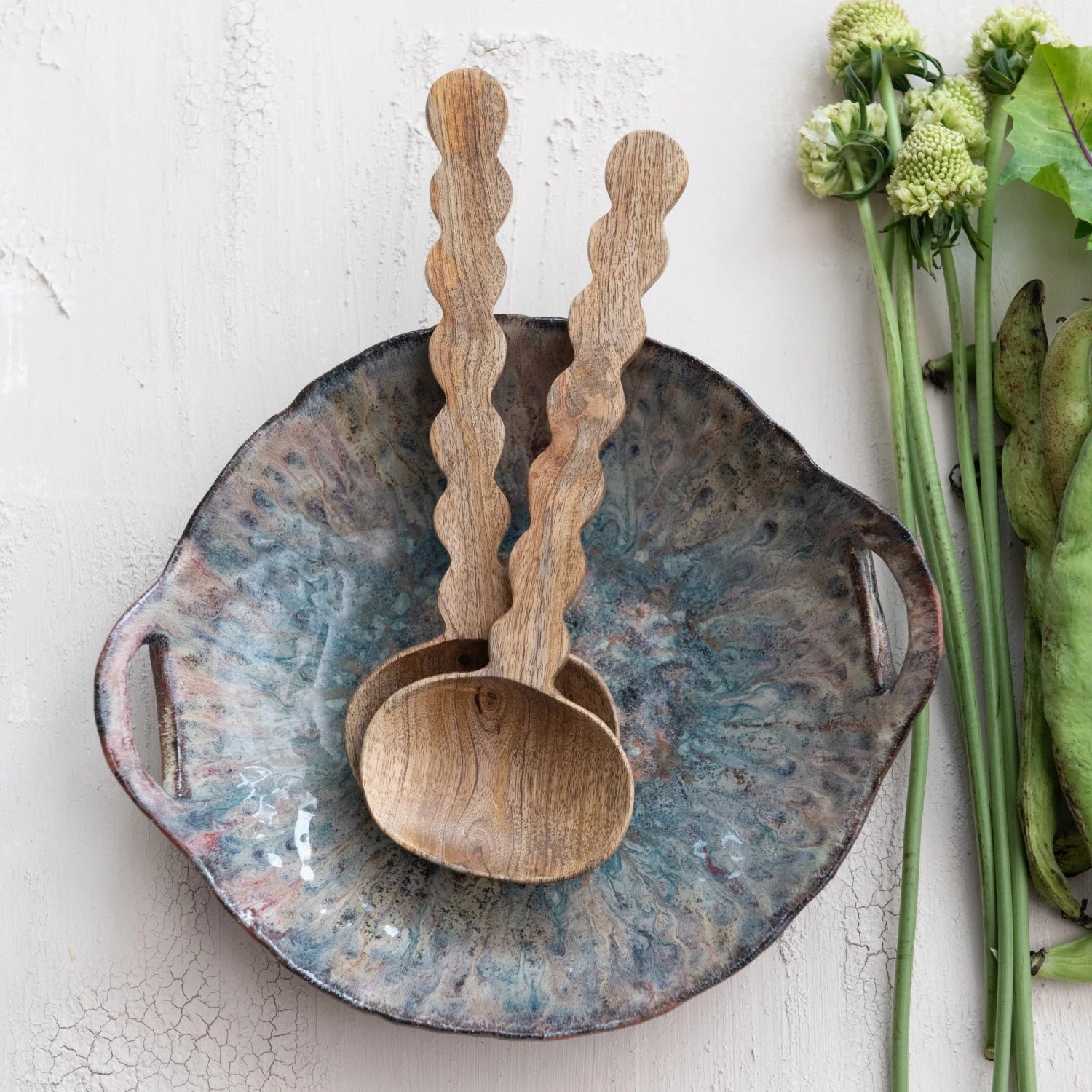 Carved Mango Scalloped Handle Salad Servers - P I C N I C