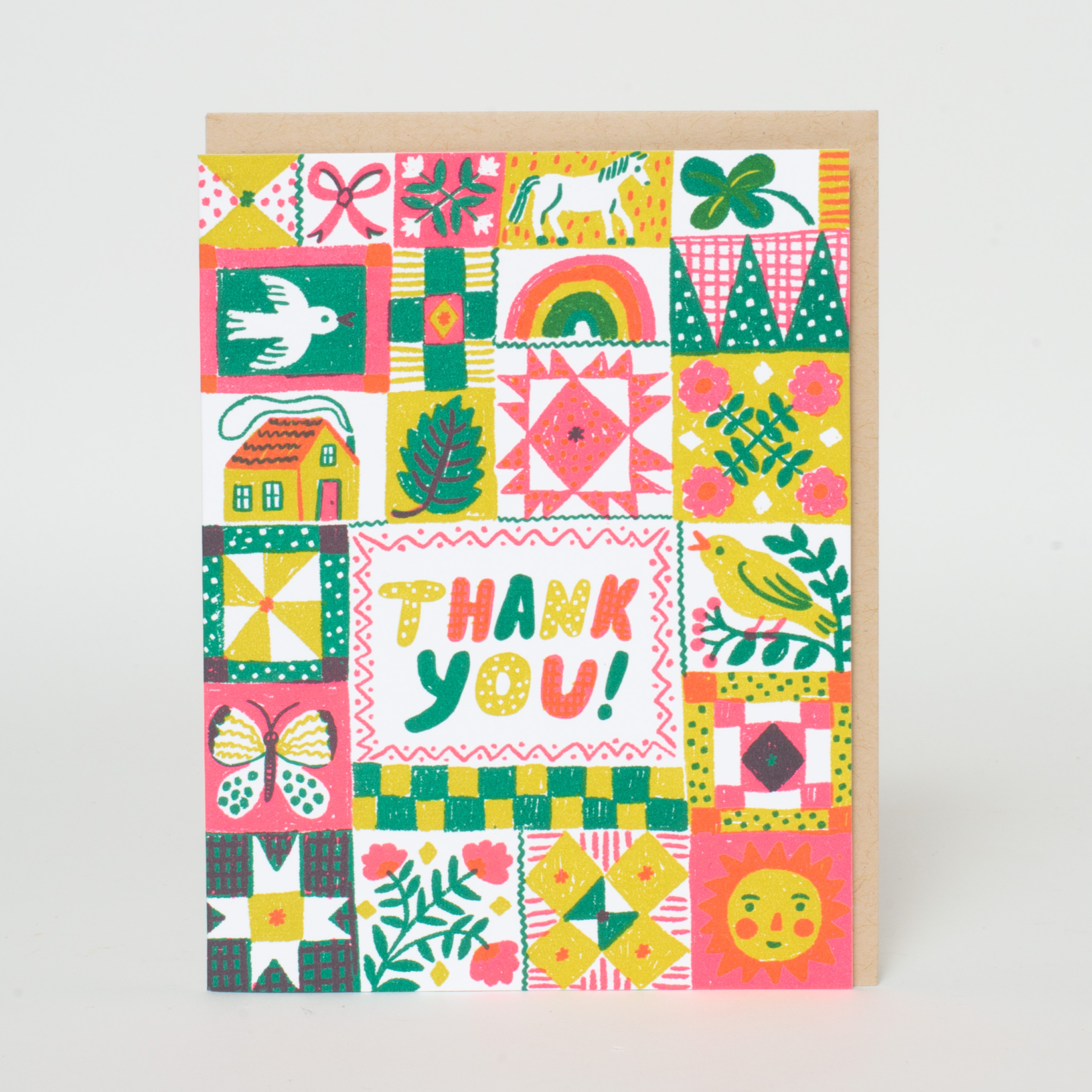 Folk Quilt Thanks Letterpress Greeting Card - P I C N I C