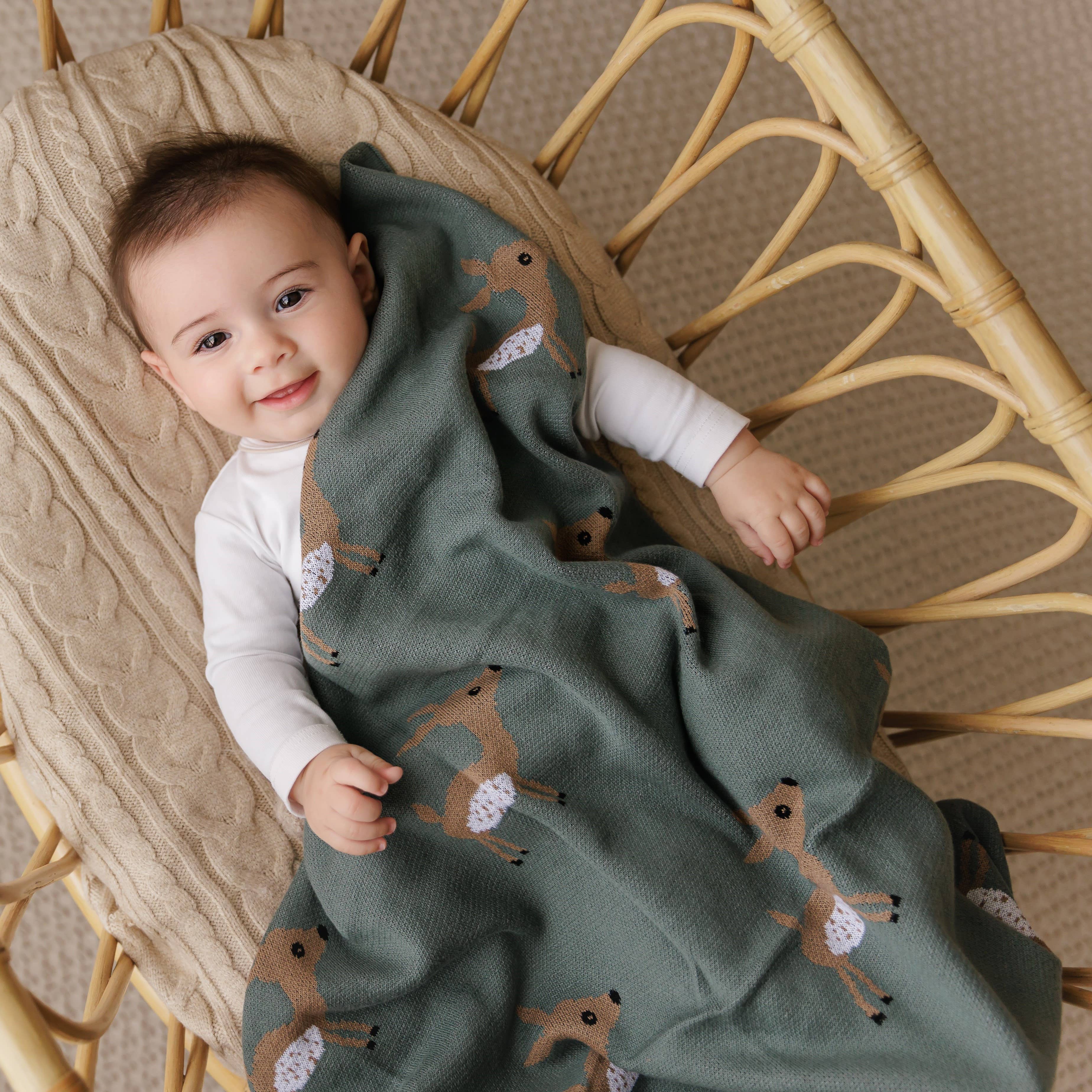 Deer Cotton Receiving Swaddle Baby Blanket - P I C N I C 